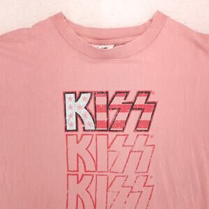 Kiss Band Crew Neck Short Sleeve Graphic T Shirt Womens Size Large L Pink